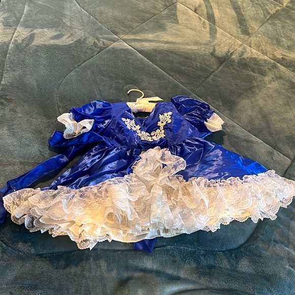 Lida Size 3 Girls Full Circle ruffle and lace Party Pageant dress White & blue. - Picture 2 of 5